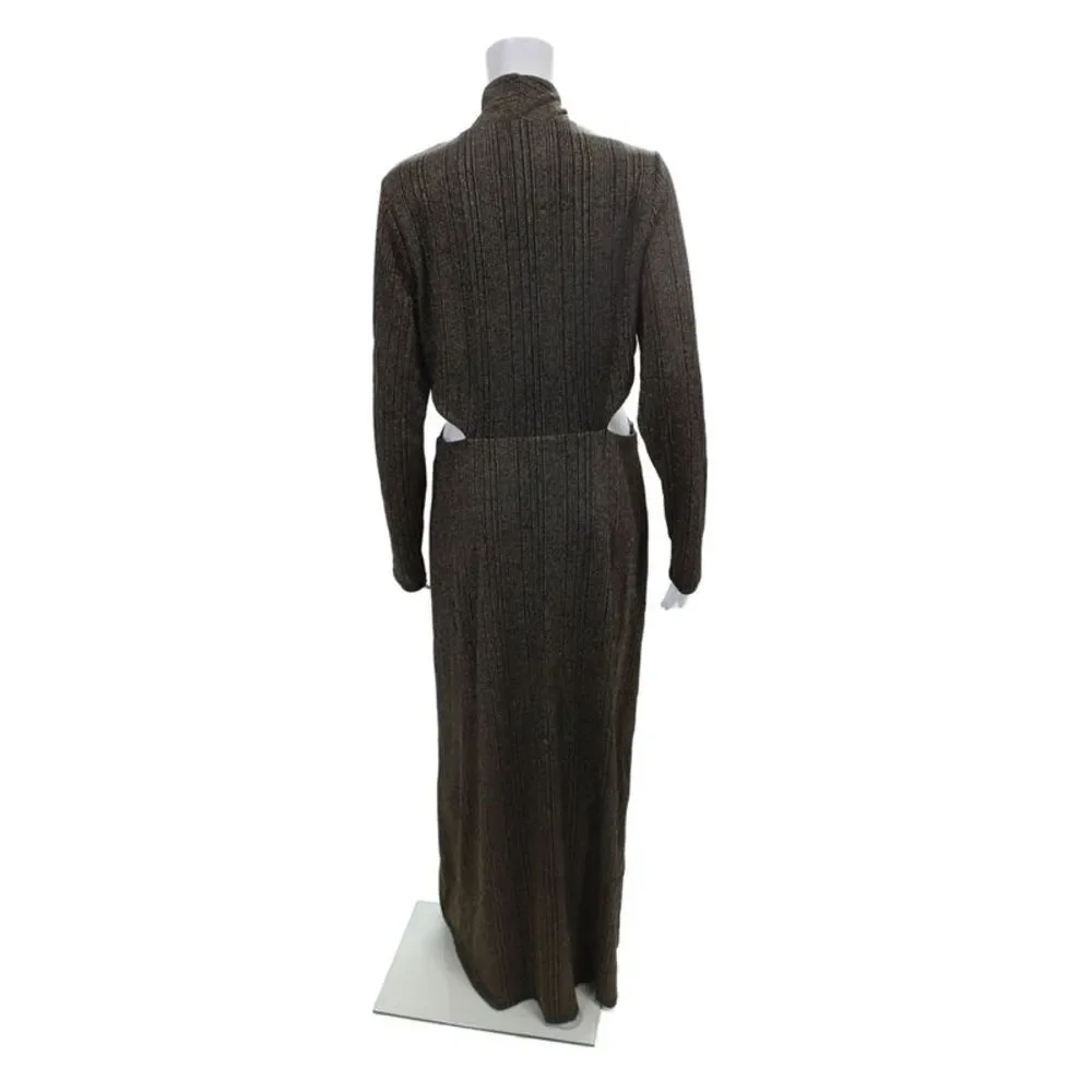 Rachel Rachel Roy Women Maxi Dress Black Striped V-Neck Long Sleeve Size XL